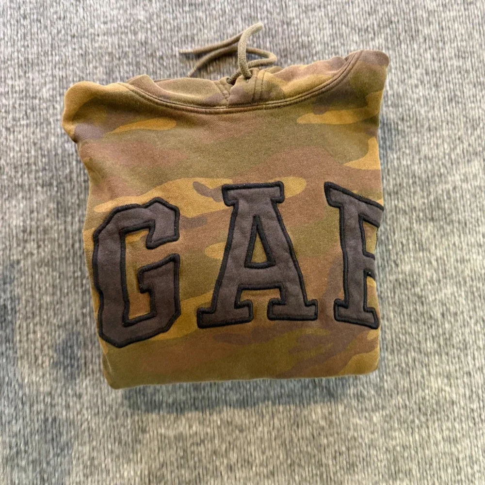 Gap Mens Camouflage Arch Logo Fleece Pullover Hoodie Camo Brown Green M